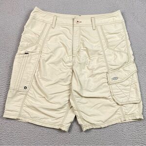AFTCO Fishing Men's Size 34 Beige Cargo Outdoor Stretch Nylon Shorts 10" Inseam
